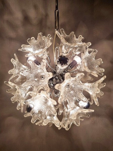 Venini Murano Sputnik glass flower Chandelier Veart Kroonluchter mid-century chroom bloemen Italy vintage 1960s-00008